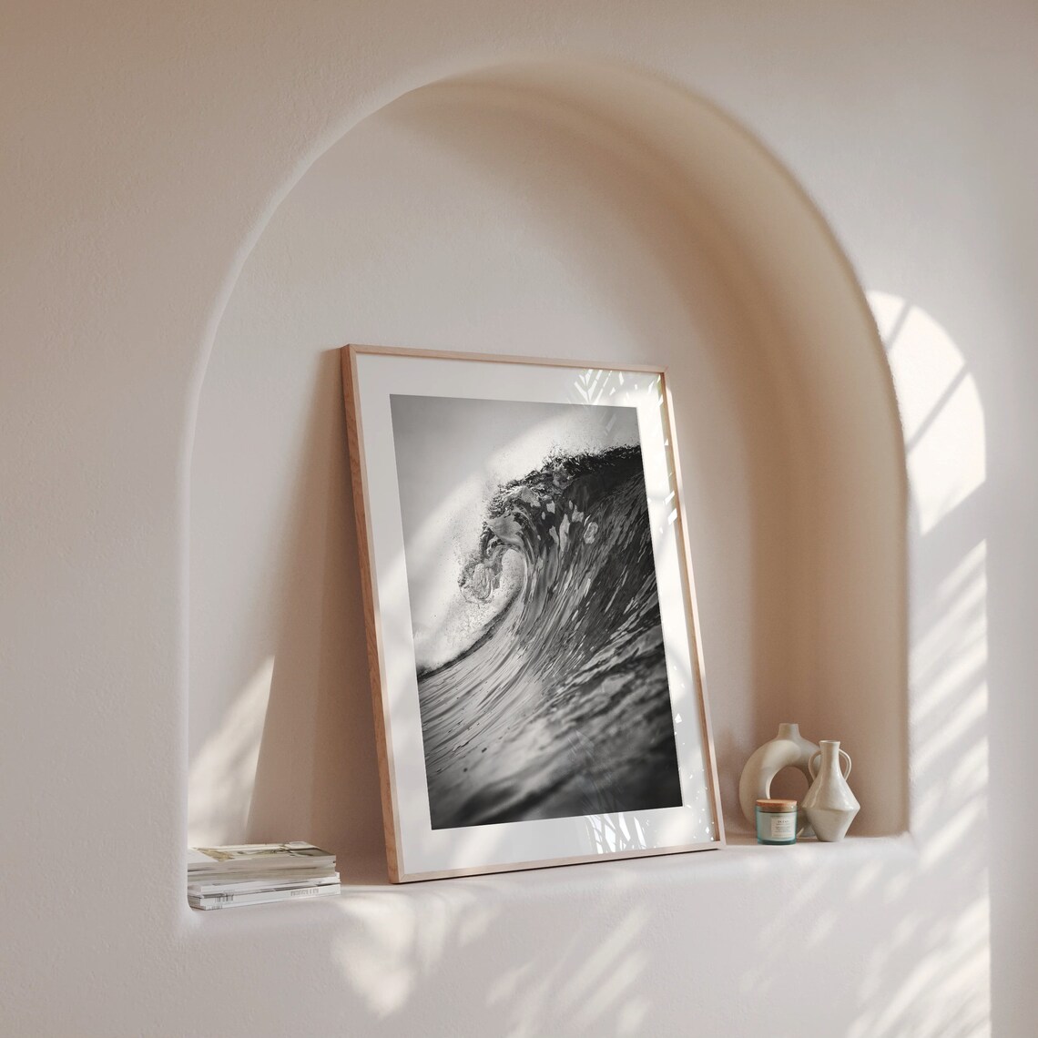 Ocean Waves Black and White Vintage Coastal Poster - Image 2