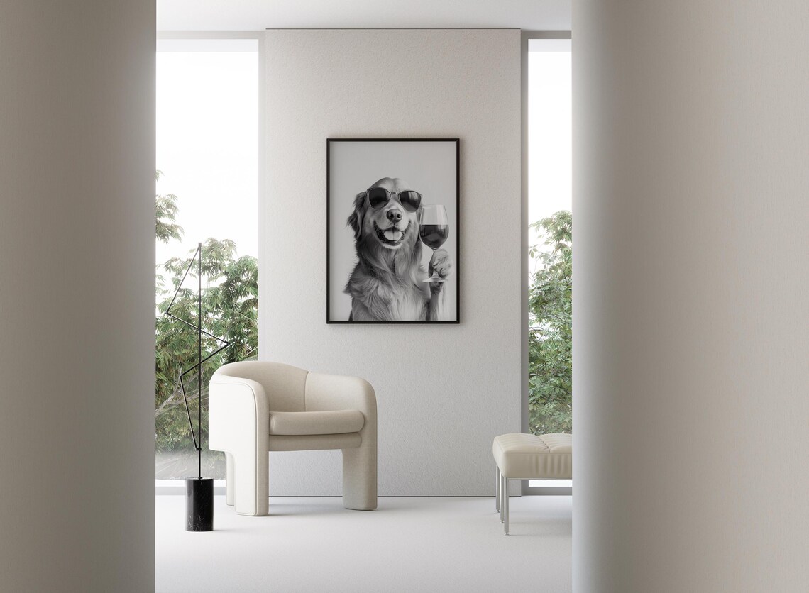 Golden Retriever Drinking Red Wine Art Print, Funny Dog - Image 3