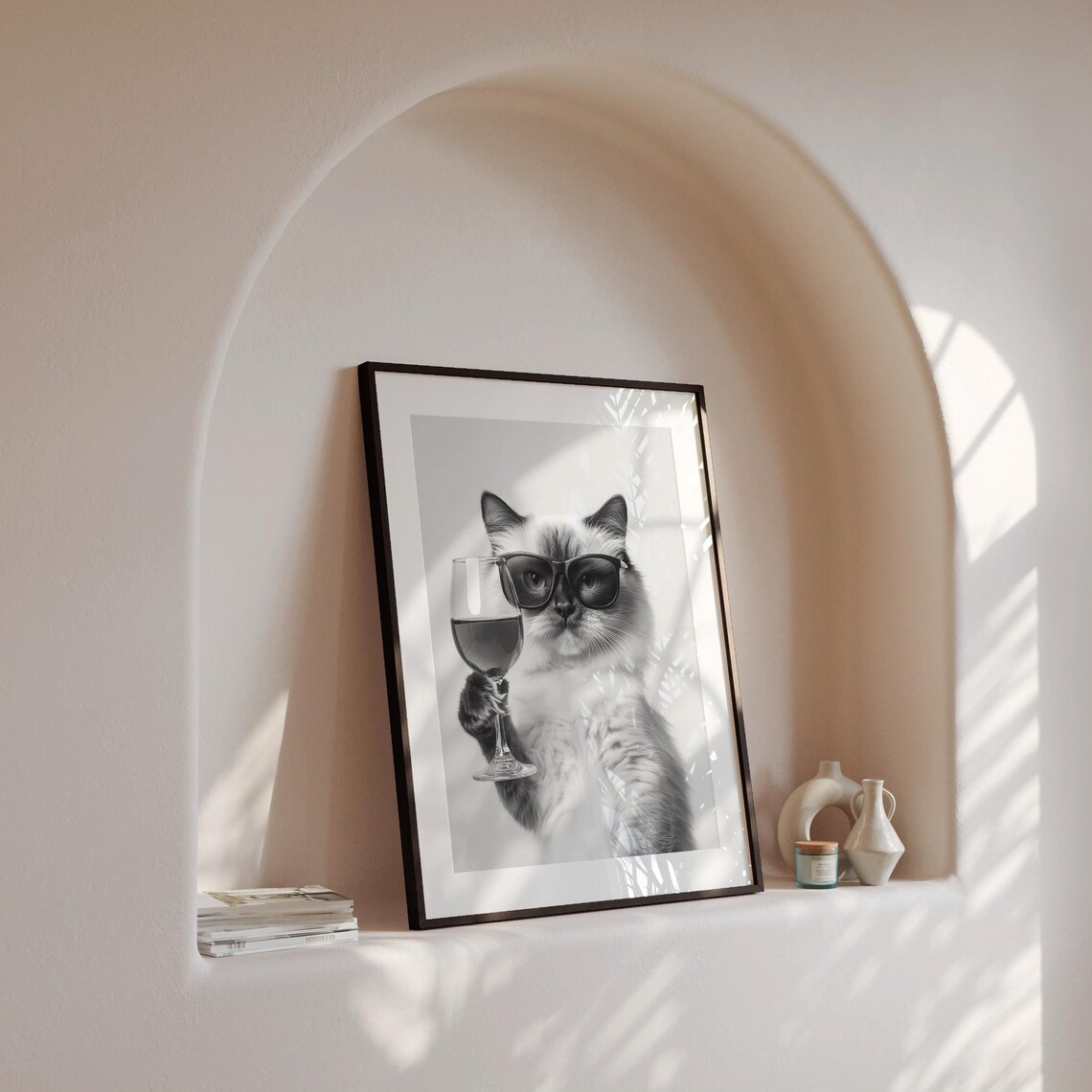 Ragdoll Cat Drinking Wine, Funny Bar Cart Print - Image 4