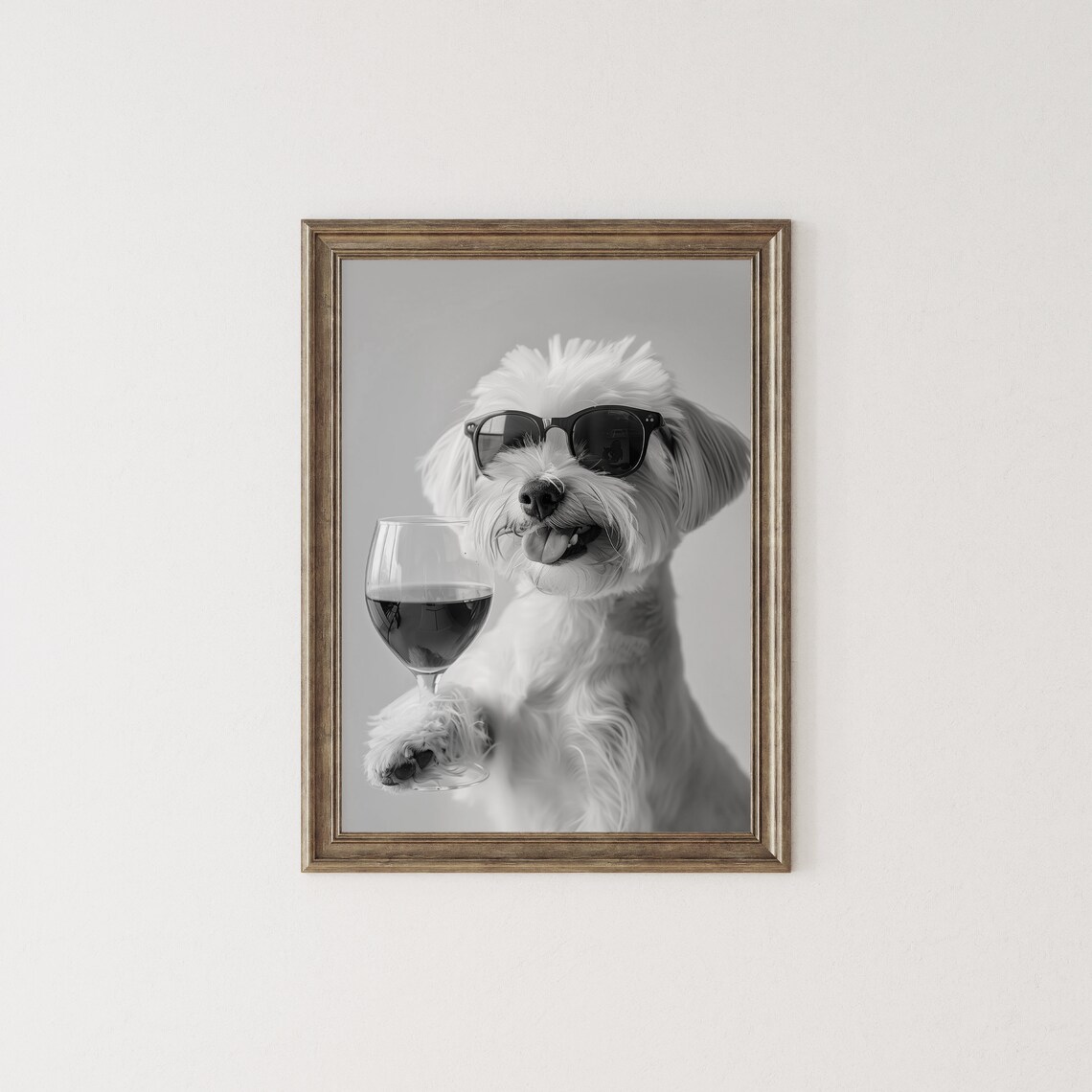 Maltese Holding Red Wine Art Print, Funny Dog - Image 2