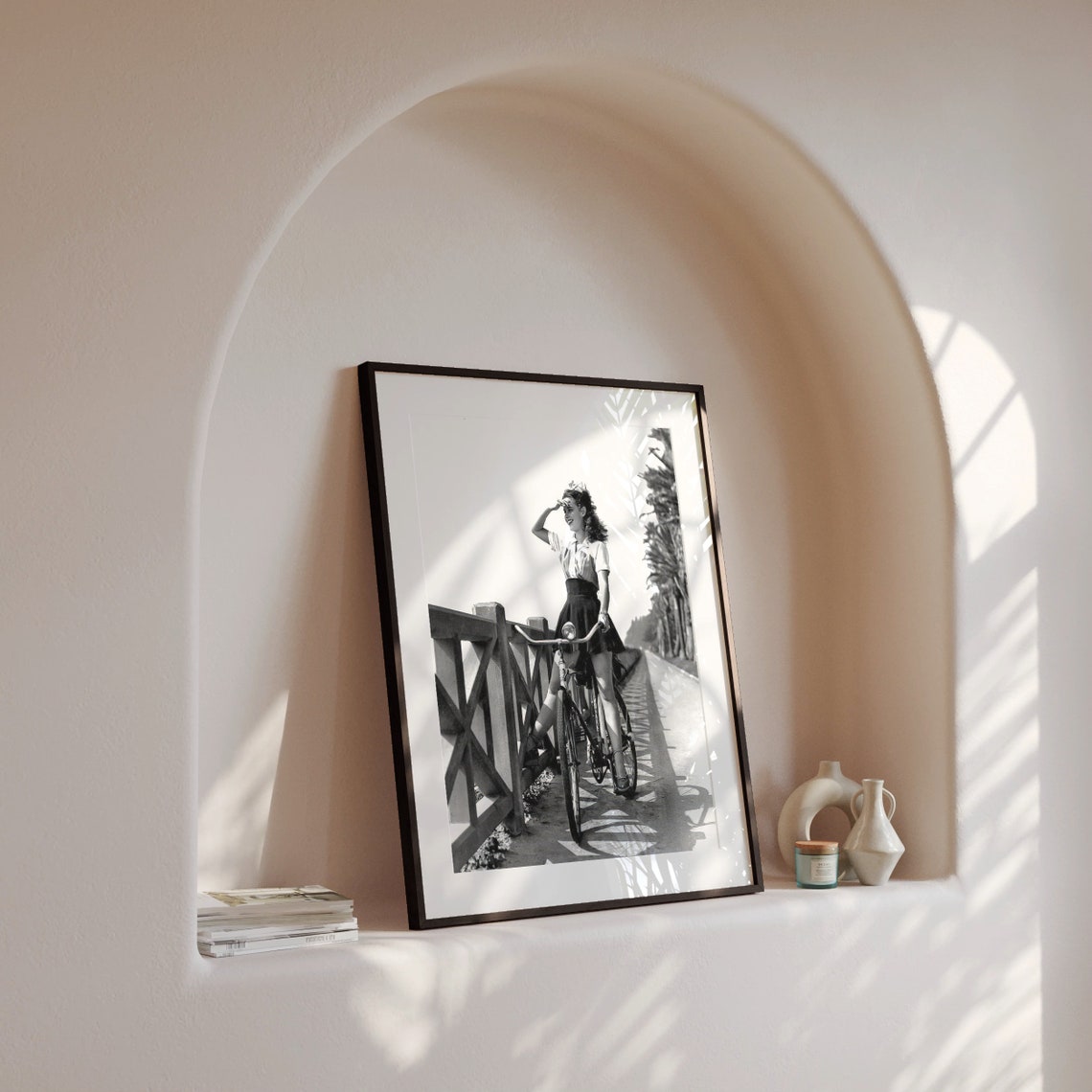Young Woman Riding Bike Wall Art Black And White Print Vintage Fashion Poster Old Hollywood Actress Susan Peters Retro Wall Decor - Image 4