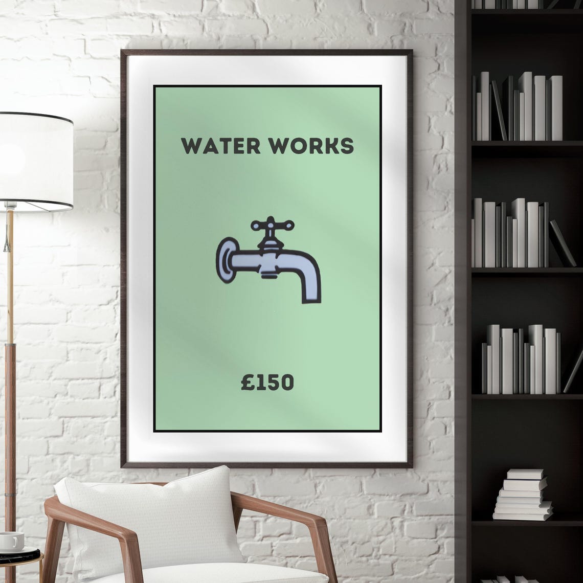 Monopoly Water Works Poster Toilet Wall Art Bathroom Pictures Monopoly Art Bathroom Decor Funny Bathroom Art Bathroom Wall Art - Image 3