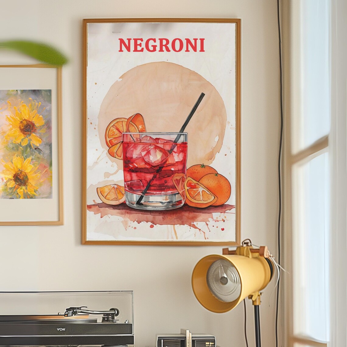 Negroni Watercolor Italian Cocktail Bar Drinks Recipe Poster