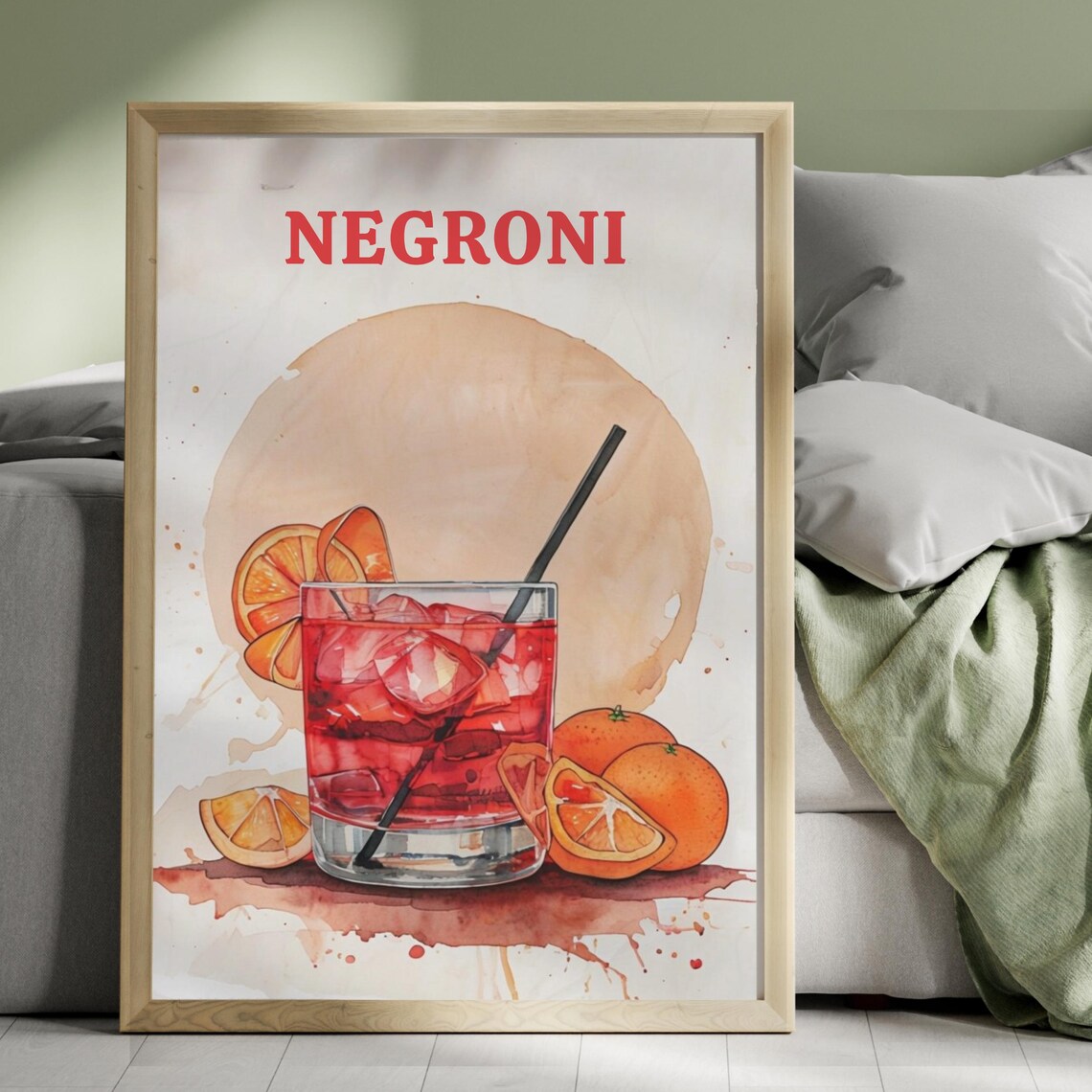 Negroni Watercolor Italian Cocktail Bar Drinks Recipe Poster - Image 4