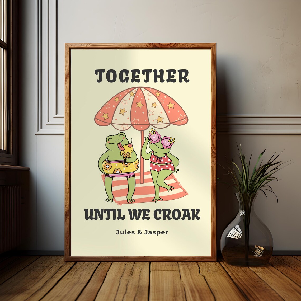 Cute Frog Couple Retro Love Poster - Image 2
