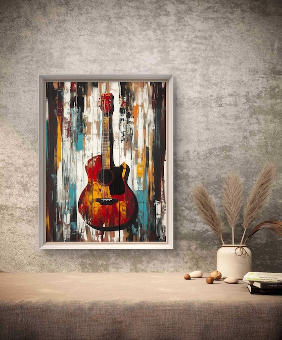 Abstract Guitar Art Print Bold Musical Instrument Painting