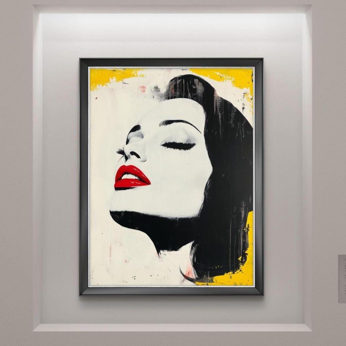 Hollywood Glam Side Profile Red Lips Yellow Black Art Poster