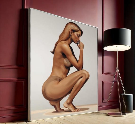 Thoughtful Woman In Nude Canvas Wall Art Print Elegant Minimalist Artwork For Home Or Office