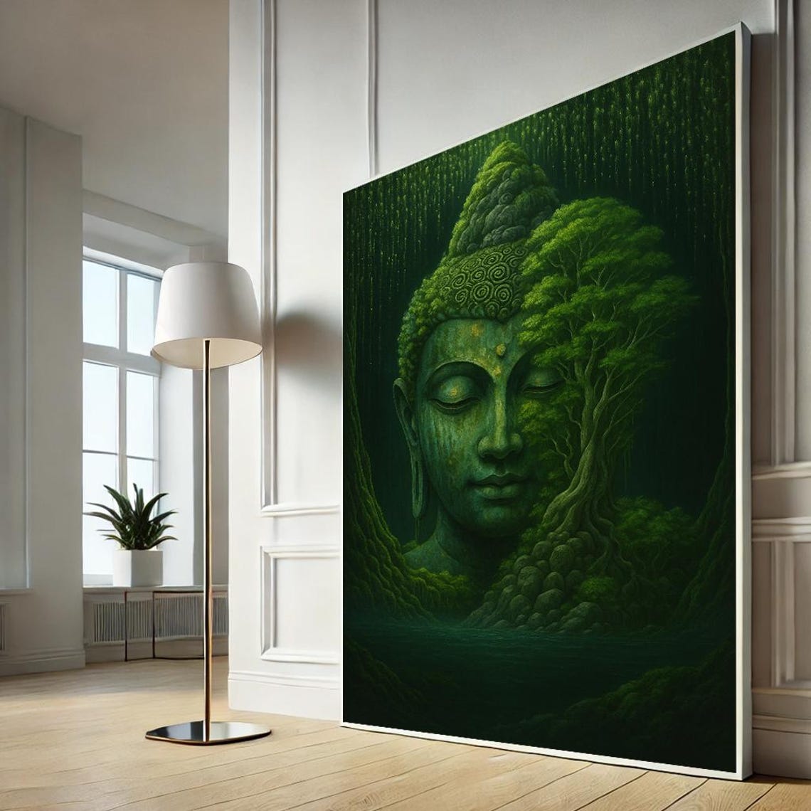 Green Buddha Nature Fusion Canvas Zen Meditation Wall Art Spiritual Forest Print Home Decor