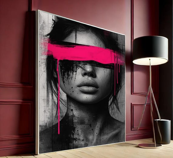 Bold Abstract Woman Portrait Canvas Wall Art Striking Modern Living Room Decor Ready To Hang Contemporary Gift