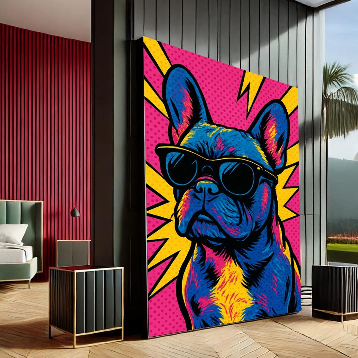 French Bulldog Pop Art Sunglasses Bold Neon Pink Yellow Pop Print