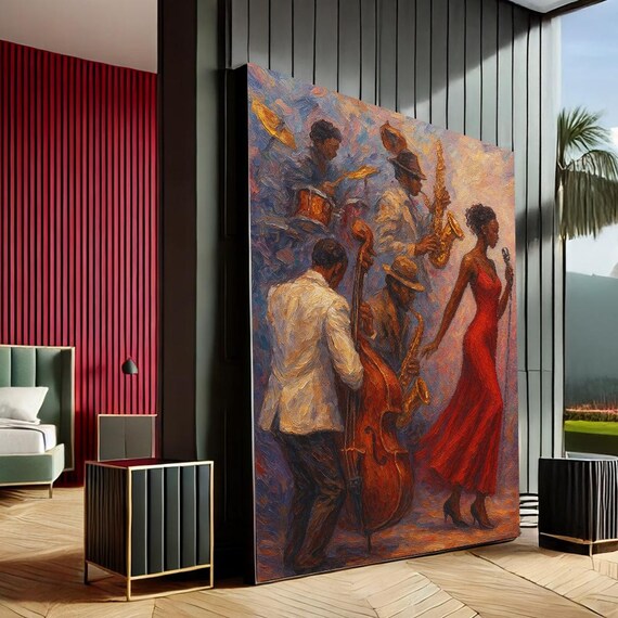 Jazz Band Singer Saxophone Live Music Impressionist Painting Poster