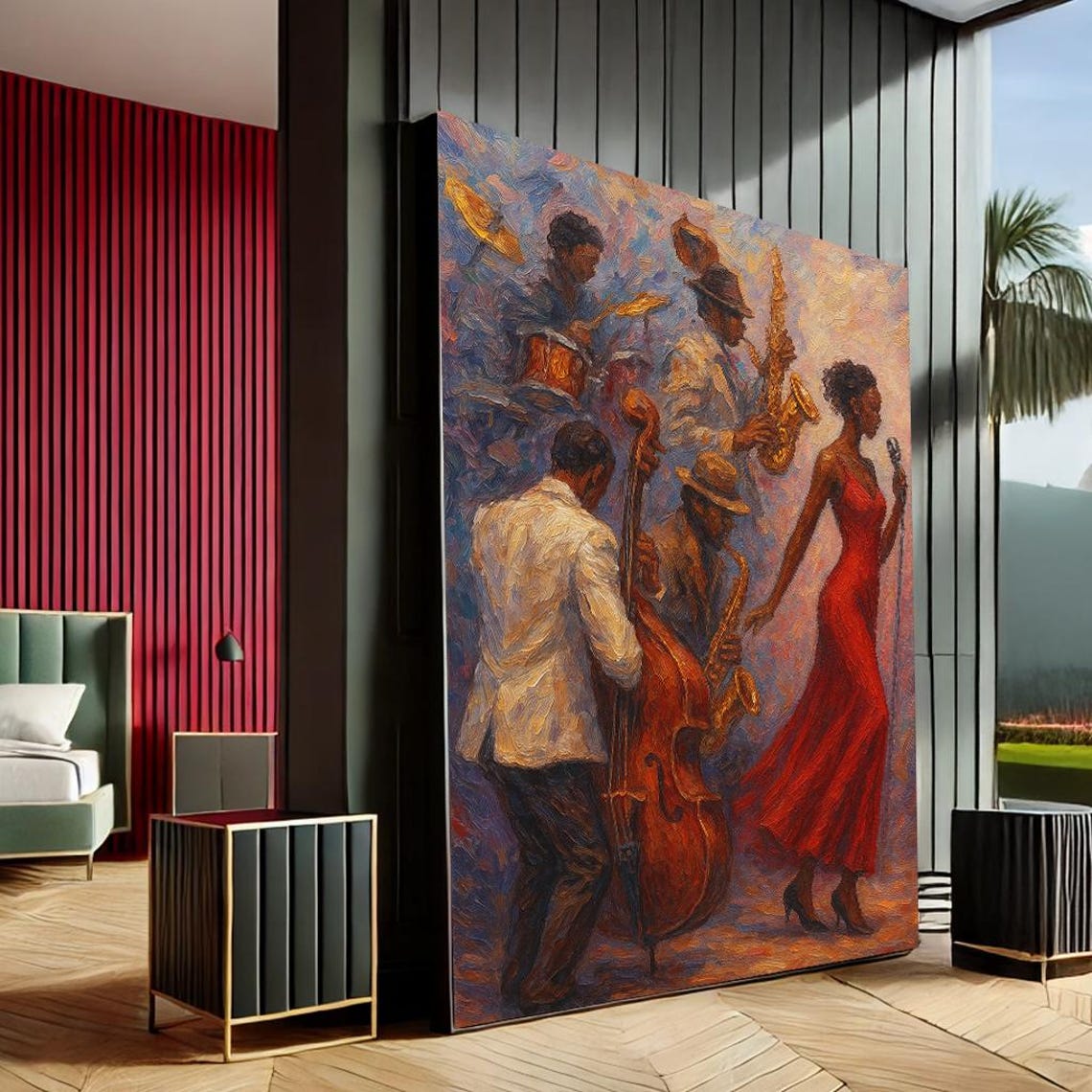 Jazz Band Singer Saxophone Live Music Impressionist Painting Poster