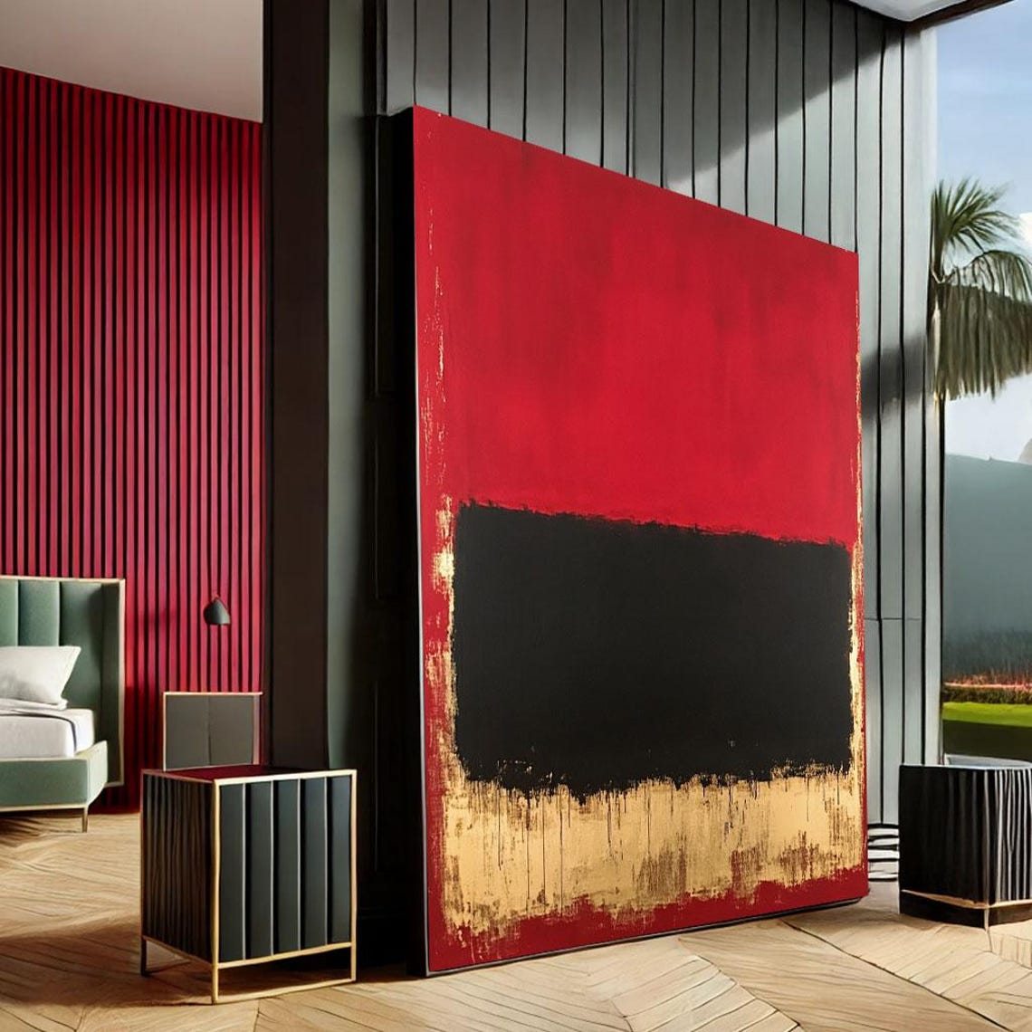Rothko Inspired Red Black And Gold Color Field Abstract Canvas Print