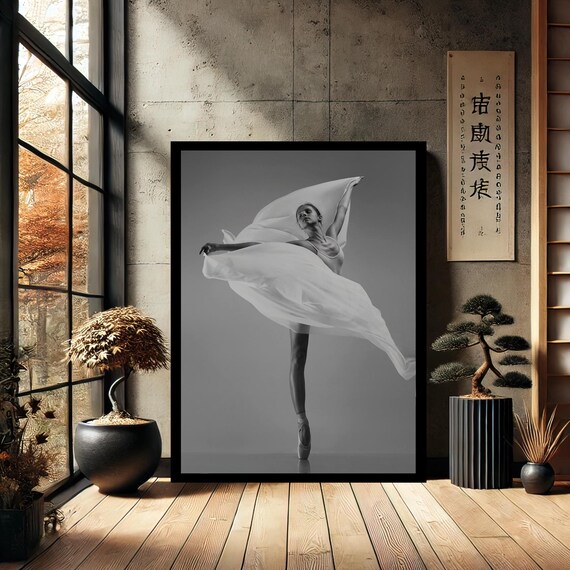 Black White Ballerina Woman Dance Modern Canvas Wall Art Abstract Home Decor Print
