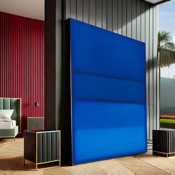 Bold Blue Minimalist Canvas Wall Art Print Modern Living Room Decor Statement Piece