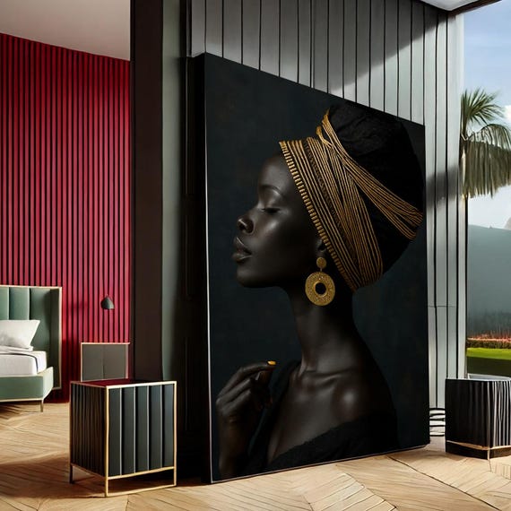 Empowering Woman Modern Canvas Wall Art Print Black Gold Bedroom Decor Statement Piece