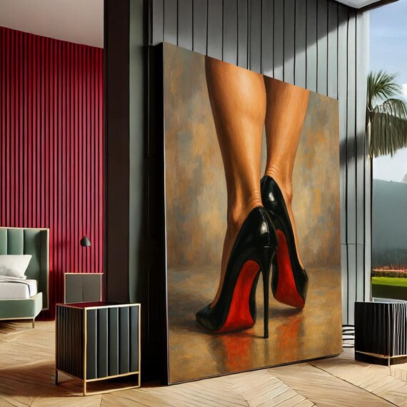 Black Stilettos Red Sole High Heels Fashion Oil Painting Poster