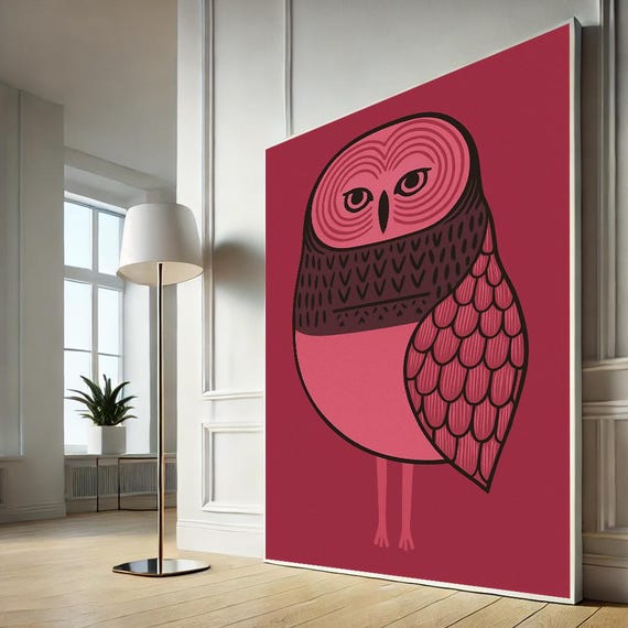 Pink Colorful Abstract Owl Canvas Art Modern Animal Wall Decor For Living Room Bold Graphic Home Accent Piece