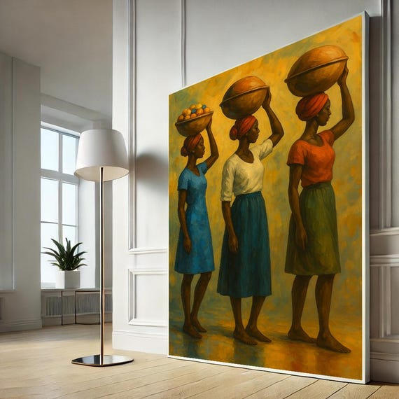 African Afro Ethnic Women Canvas Art Cultural Portrait Painting For Living Room Bold Home Decor Gift