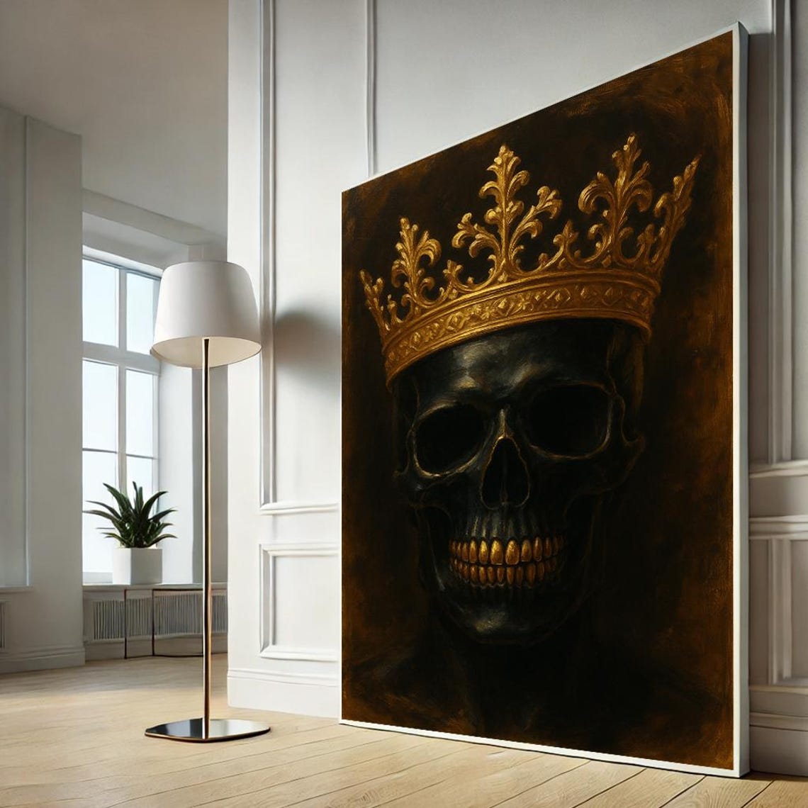 Crowned Skull Canvas Wall Art Print Gothic Royal Poster Dark King Decor Home