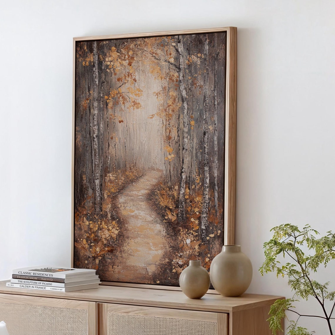 Moody Birch Forest Pathway in Autumn Dark Rustic Fall Landscape Poster