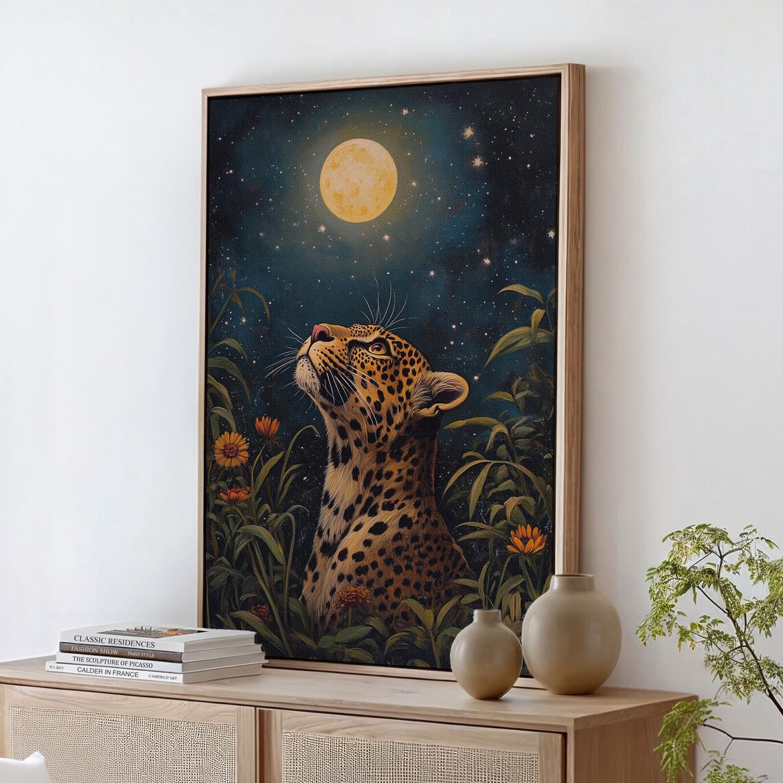 Leopard Under Full Moon, Mystical Wildlife Scene