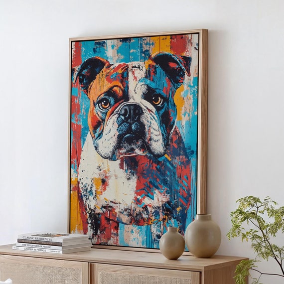 Bold Abstract Bulldog Art Colorful Dog Portrait Wall Decor For Home Or Office Unique Gift For Dog Lovers Modern Pet Artwork