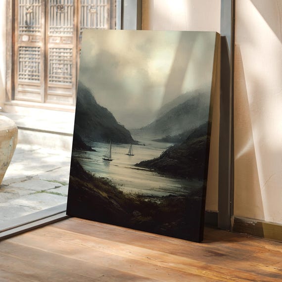 Twin Sailboats On A Misty Mountain Lake