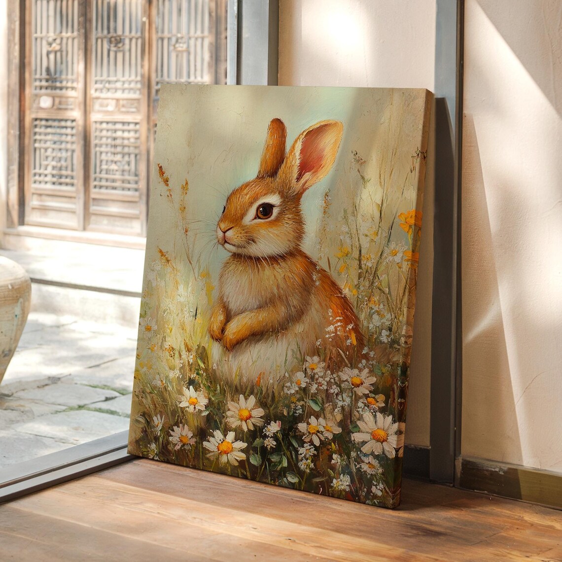 Charming Bunny, Whimsical Rabbit Meadow Art Print
