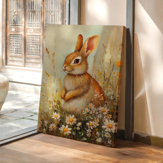 Charming Bunny, Whimsical Rabbit Meadow Art Print