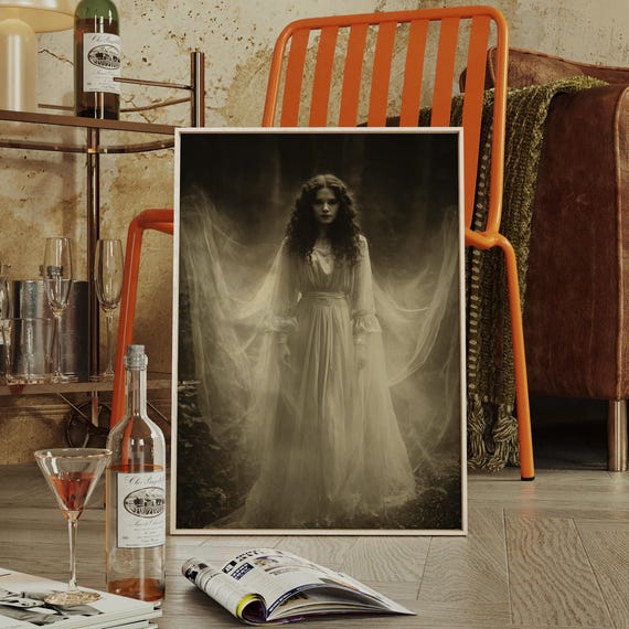 Ghostly Victorian Woman In Flowing White Gown