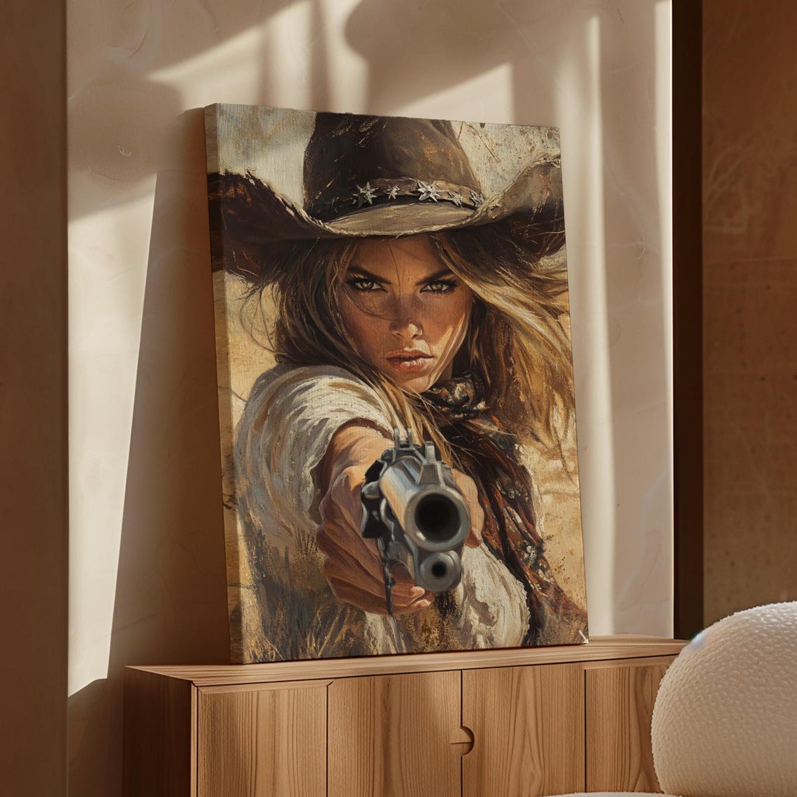 Cowgirl Art Western Woman With Revolver Vintage Style Wall Decor Rustic Country Art Print Badass Cowgirl Poster