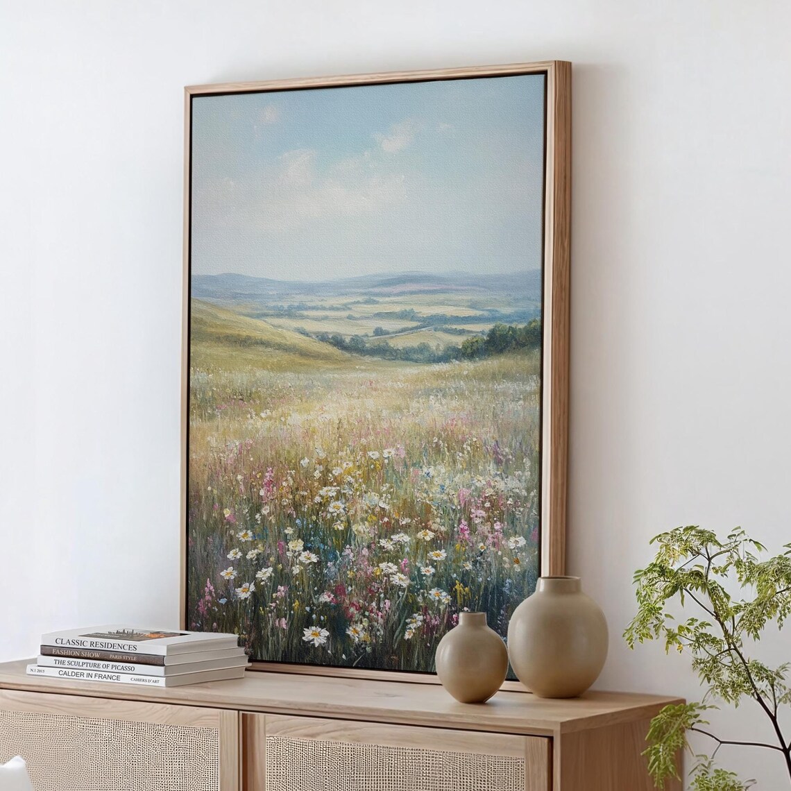 Tranquil Wildflower Meadow Art Print, Pastoral Countryside