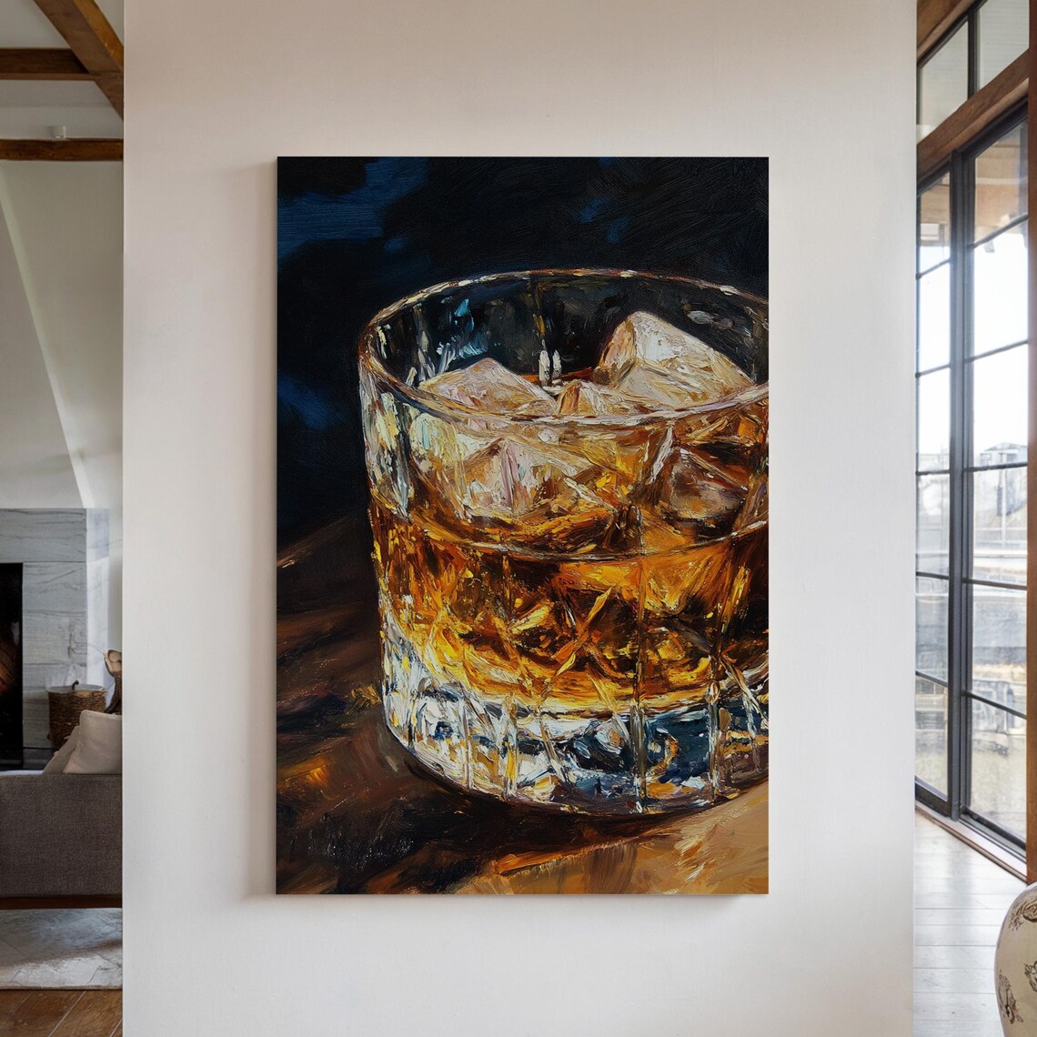 Crystal Whiskey Tumbler Impasto Oil Painting Dark Bar Wall Poster