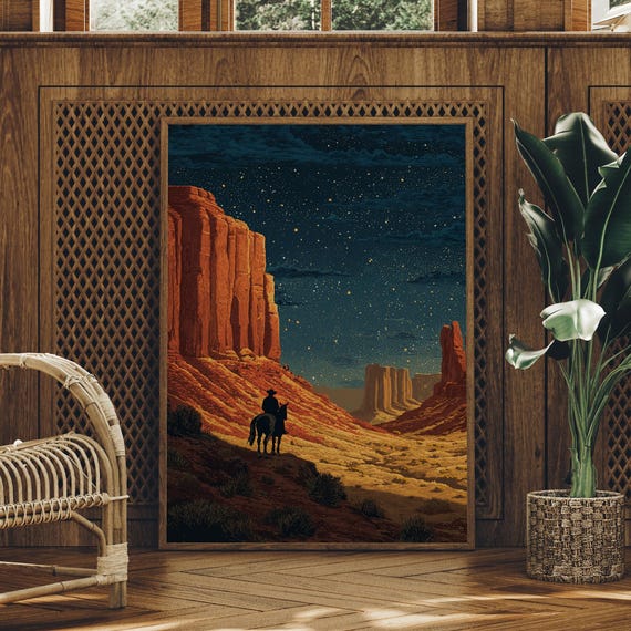 Cowboy Under Desert Stars Canyon Ride