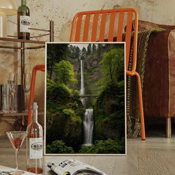 Majestic Waterfall With Forest Bridge