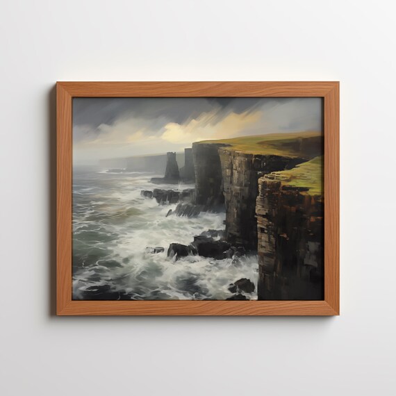 Stormy Sea Cliffs Dramatic Waves Rugged Coastal Landscape Poster