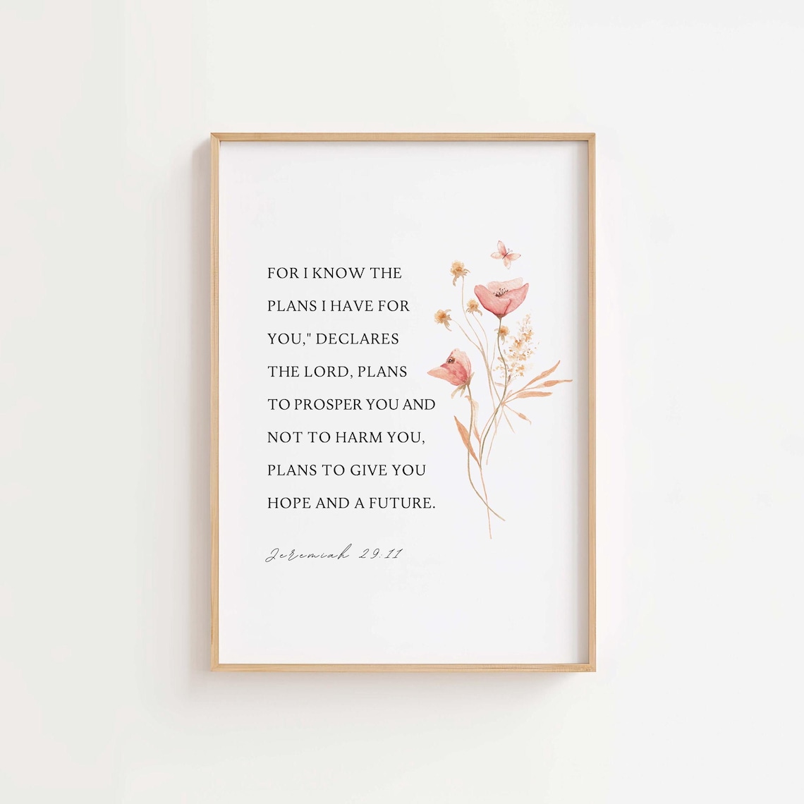 Jeremiah 29:11 Floral Bible Verse Art Print
