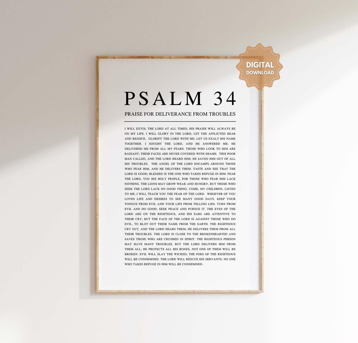 Psalm 34 Scripture Print, Minimalist Christian Art