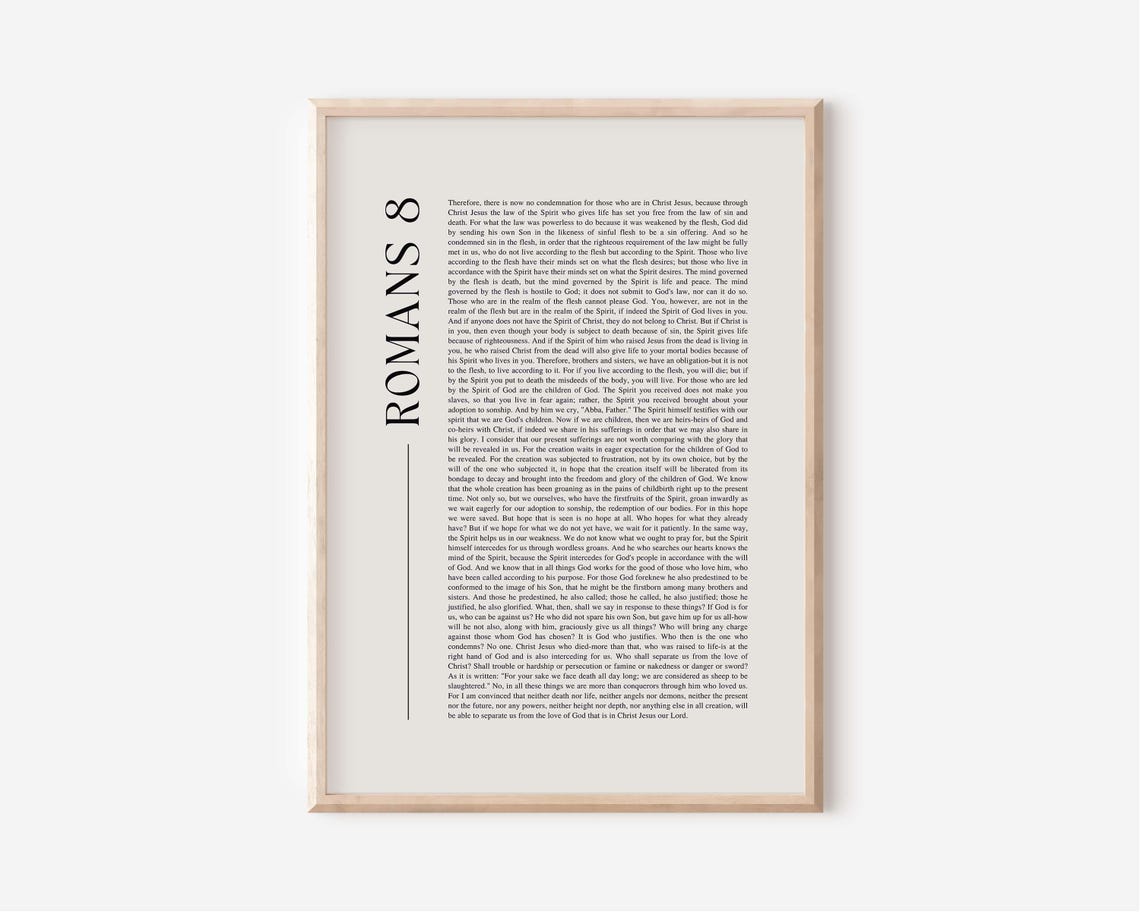 Romans Chapter 8 Full Text Bible Scripture Minimalist Art Print