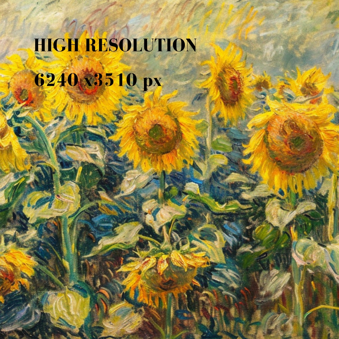 Sunflower Field Impressionist Vintage Summer Garden Yellow Wall Art - Image 3