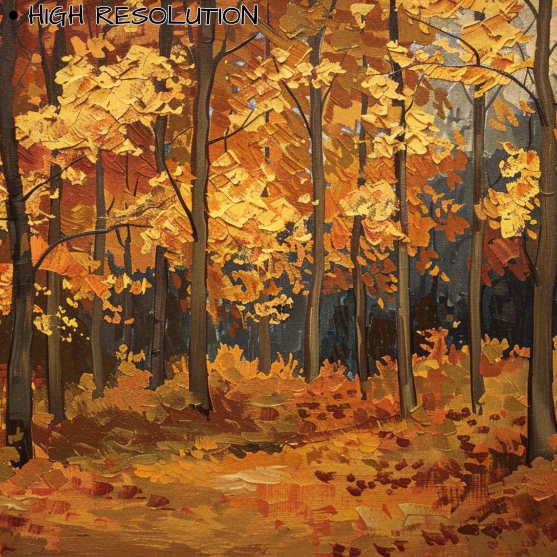 Golden Autumn Forest Foliage Warm Toned Impasto Trees Landscape Poster - Image 3