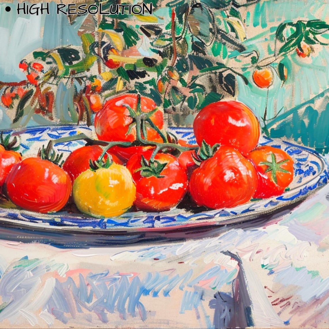 Red Tomatoes On Platter Impressionist Kitchen Still Life Poster - Image 3