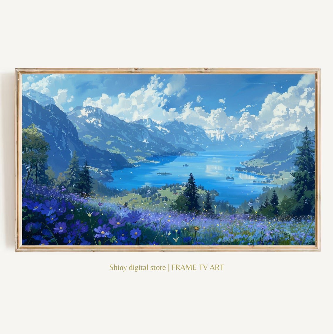 Alpine Mountain Lake Blue Water Wildflower Meadow Summer Scenic Poster