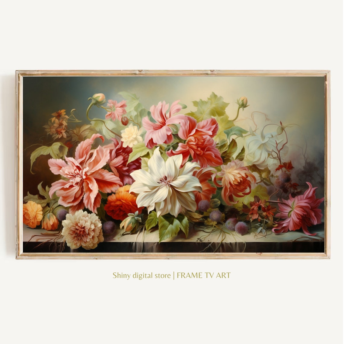 Lush Spring Floral Bouquet Vintage Still Life Garden Flower Print