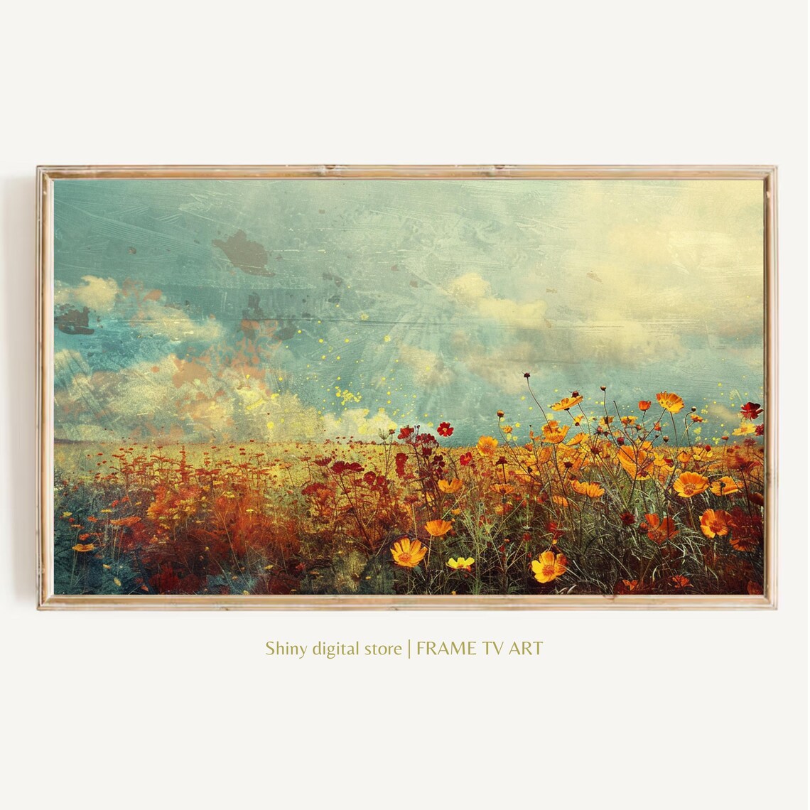 Golden Hour Wildflower Field Warm Vintage Orange Blossom Art Poster