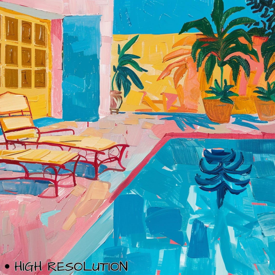 Tropical Poolside Scene with Palm Trees Vivid Summer Vacation Poster - Image 3