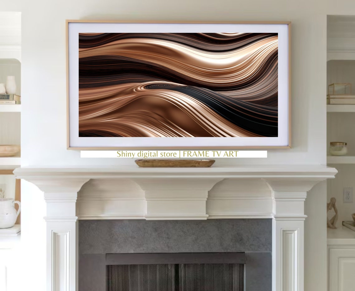 Coffee Brown Beige 3D Waves Neutral Abstract Modern Wall Art - Image 3