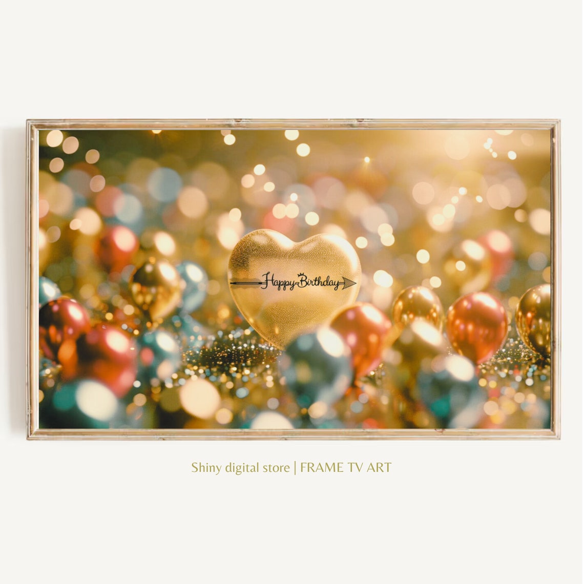 Happy Birthday Gold Heart Balloon Glitter Party Celebration Art Poster